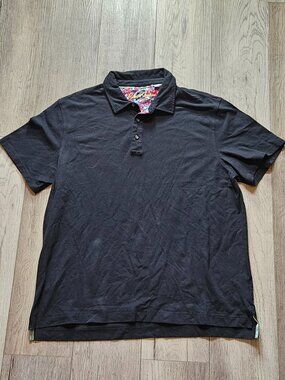 Robert Graham Men's Black Polo Shirt Skull Outdoor Paisley Collar Trim Size XL